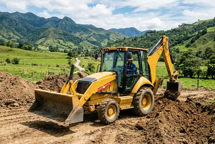 Retroexcavadora trabajando en un terreno