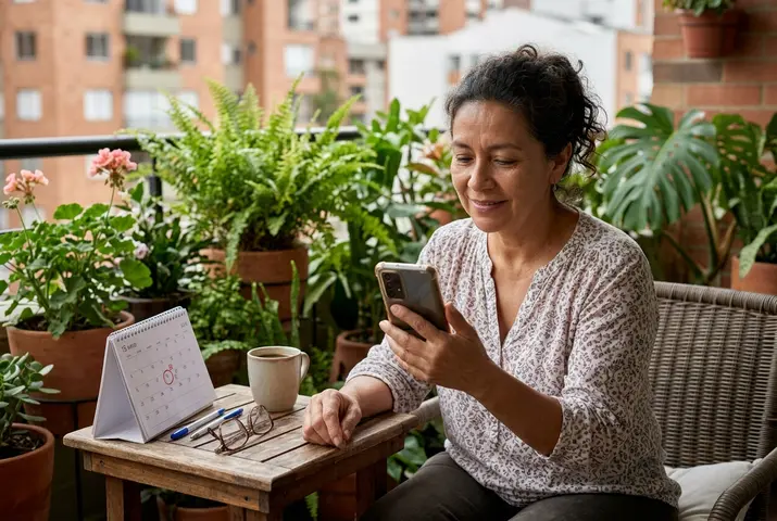 Clienta revisando en el celular el aviso de renovación de su póliza