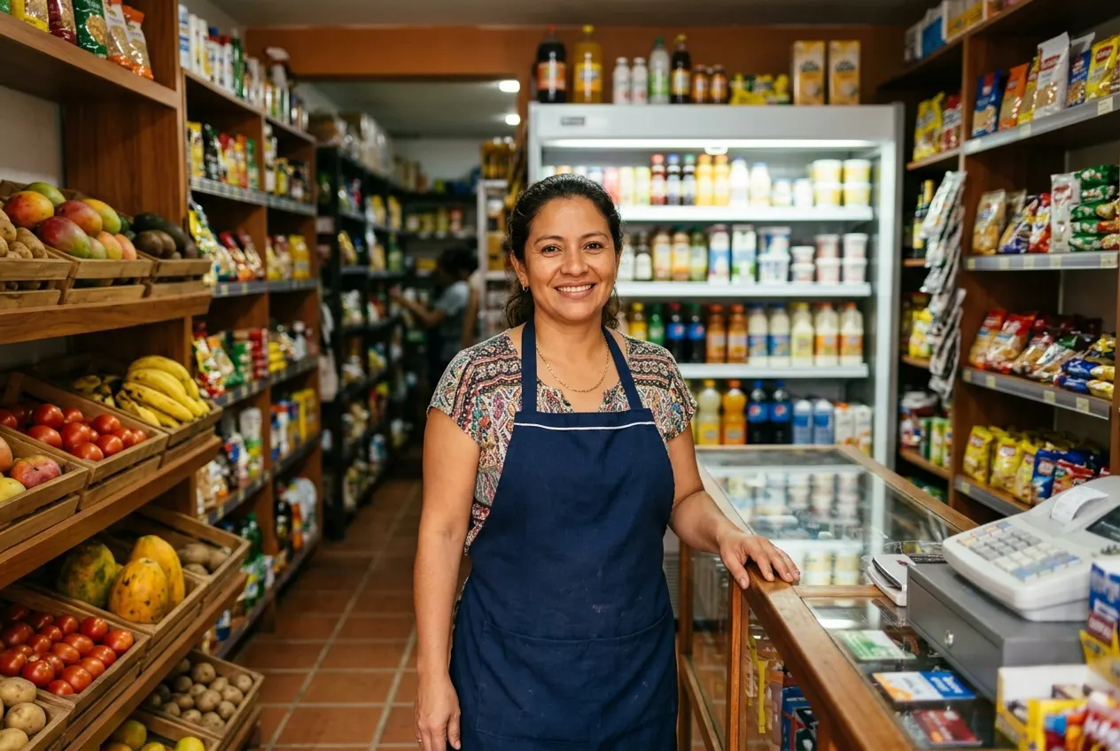 Comerciante en su tienda de barrio